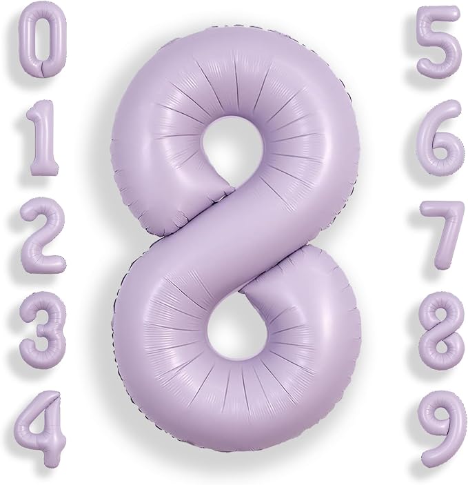 SUWEN 40 Inch Light Purple Lavender Big 8 Balloon Number Foil Helium 0-9 | 8th by SUWEN