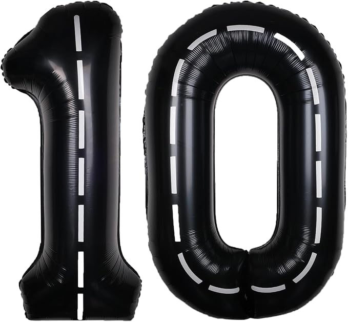 Race Car 40 Inch Black 10 Big Balloon Number Large Helium 0-9 | Track Giant by SULALABOO