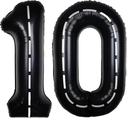 Race Car 40 Inch Black 10 Big Balloon Number Large Helium 0-9 | Track Giant by SULALABOO