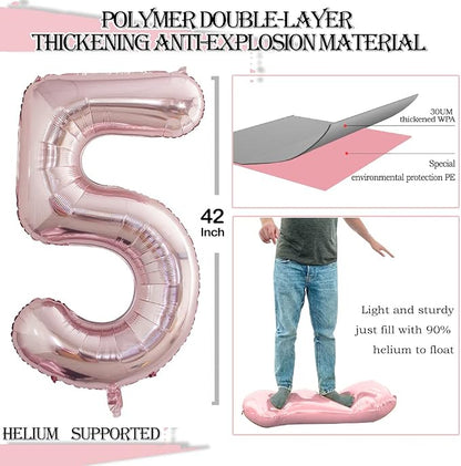 2 Pcs 42 Inch Rose Gold Foil Balloons Number 5, Huge Number Balloons - Image 2