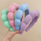 Spa Headbands for Washing Face or Makeup, Sponge Bubble Skincare Headbands, Puffy Terry Cloth Hairband for Women, Skin Care Makeup Headwear Hair Accessories for Girls (Green)