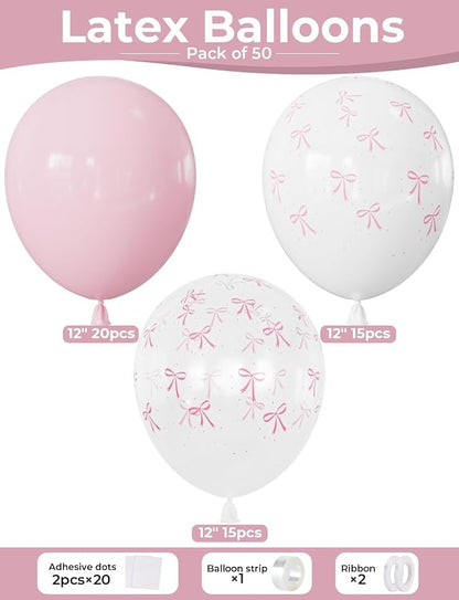Pink Bow Balloons, Pastel Pink Balloons, Coquette Party Decorations - Image 4