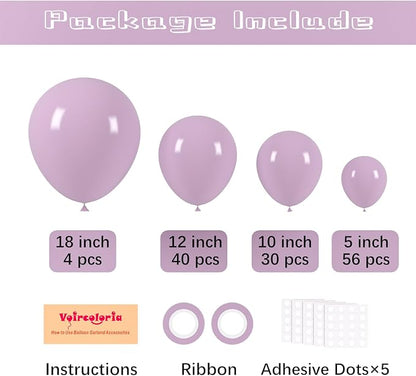 Voircoloria 130pcs Lilac Purple Balloons Garland Arch Kit, 18 12 10 5 Inch | - Image 2