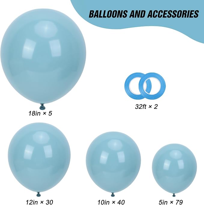 RUBFAC Blue Balloons Different Sizes Dusty Blue Balloons Arch 154pcs | Haze - Image 2