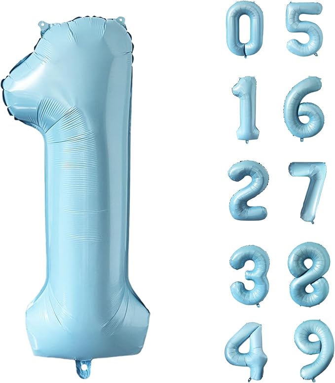 40 Inch Matte Blue 1 Number Balloons Light Blue Number 1 Foil Balloon Mylar by Yeodong