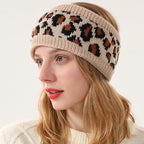Women Leopard Knit Headband,Warm Sports Headscarf,Soft Stretchy Wide Hair Band,Fashion Accessories for Daily Wear
