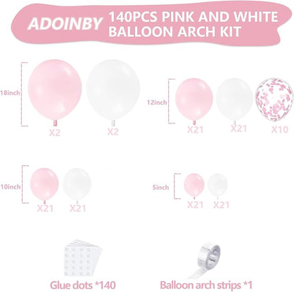 Pink and White Balloon Arch Kit, ADOINBY 140Pcs Macaron Pink Balloon Matte - Image 2