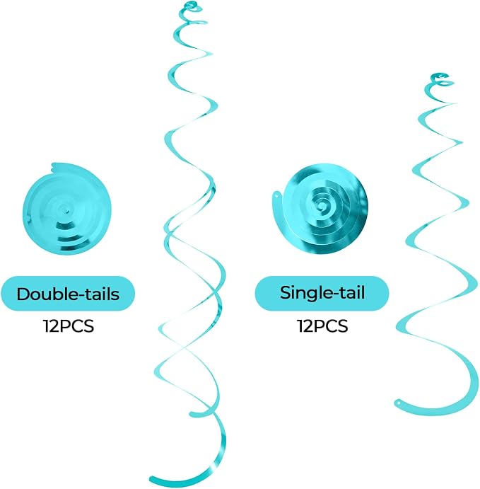 24 PCS Teal Hanging Swirl, Sparkle Ceiling Hanging Decorations, Plastic - Image 2