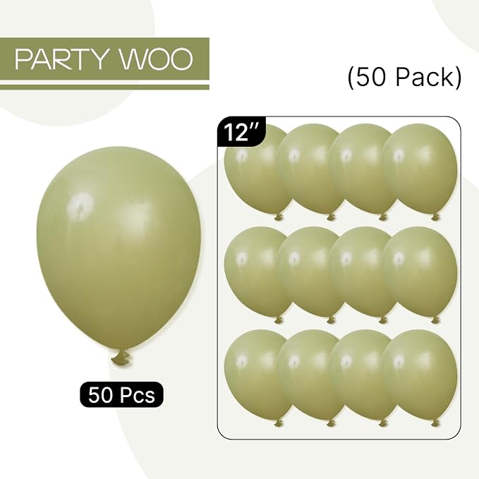 PartyWoo Sage Green Balloons 50pcs Olive Eucalyptus Green Color | 12 Inch - Image 7