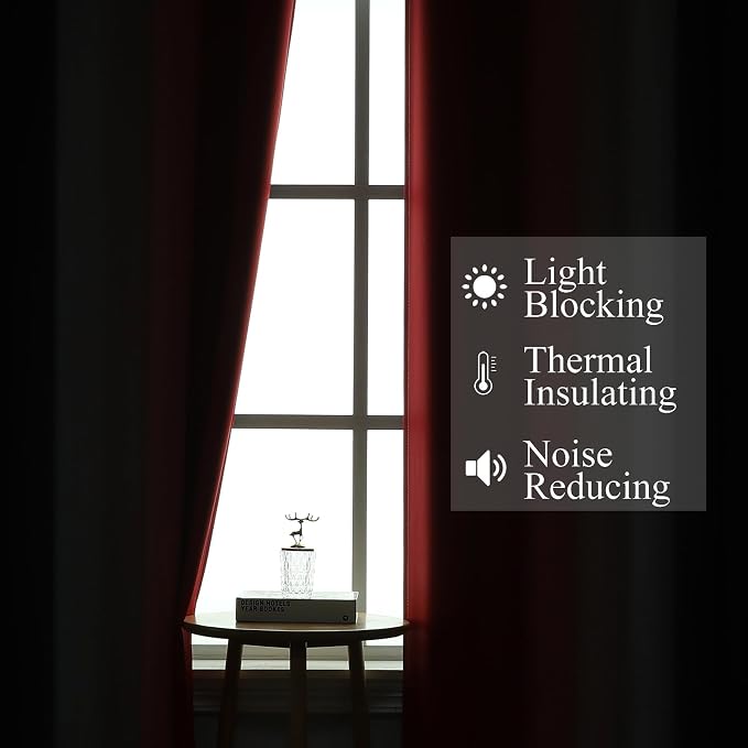Red and Black Blackout Curtains 54 Inch Length, Light Blocking Gradient Grommet - Image 3