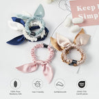 THXSILK Hair Silk Scrunchies with Bow for Women Pure Mulberry Silk Hair Cute Ring Ties Scrunchies for Girls Women's Thick Hair, Red, 2.8"