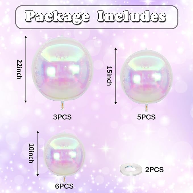 14 Pcs Iridescent Round Foil Balloons Mermaid Holographic Balloons | Iridescent - Image 2