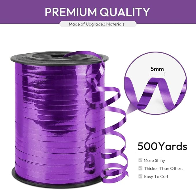 Purple Curling Ribbon, 1/5" Wide x 500 Yards Christmas Curling Ribbons - Image 2