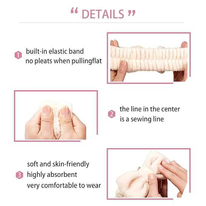 7 Pcs Spa Set, Facial Headband and Wristband Set, Skincare Accessories, College Style Girl Idea Gifts, Hair Accessories for Women and Girls（Pink Green）