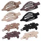 8 Pack Flat Hair Clips for Women – Matte Neutral Claw Clips & Flower Hair Pins Barrettes Set in Black, Blonde,Light Brown & Dark Brown for Thick & Thin Hair