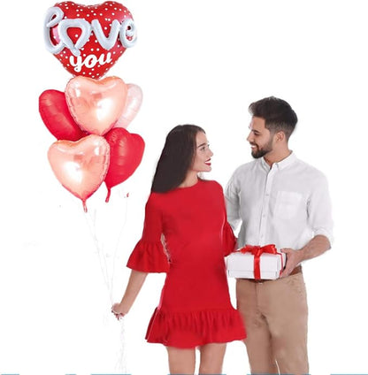 Red Heart Shape Rose Gold Love You Balloons Pack Of 6 Foil Helium Mylar Balloons - Image 3
