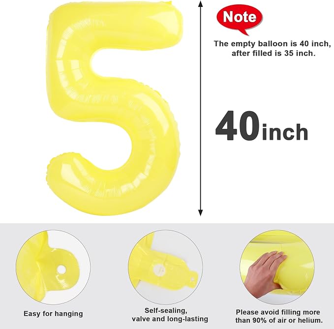 5 Balloon Numbers Birthday Decorations, 40In Yellow Balloons - Image 5