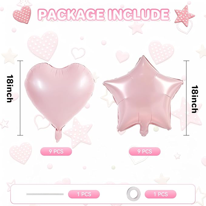 TONIFUL 18 Inch Lingt Pink Star and Heart Foil Balloons - Image 2