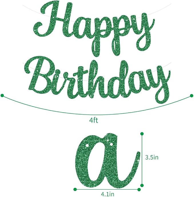 BEISHIDA Glitter Green Happy Birthday Banner Party Decoration NO DIY, 10Feet | - Image 2