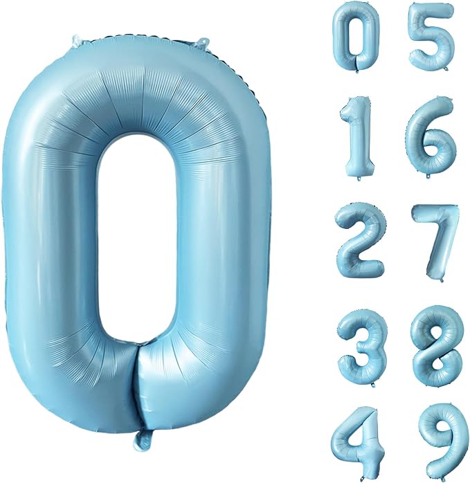 40 Inch Matte Blue 0 Number Balloons Light Blue Number 0 Foil Balloon Mylar by Yeodong
