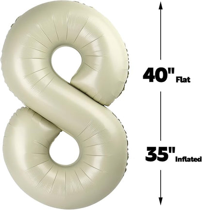 Cream White Number 8 Balloon 40 inch, Birthday Party Balloons Decorations | - Image 2