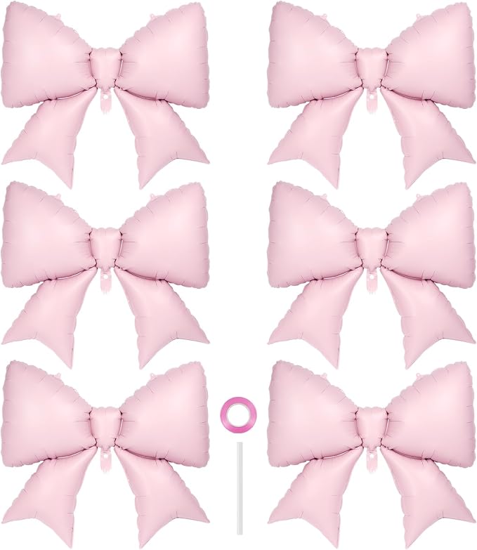 6 Pcs Pink Bow Balloons for Girls, 35 Inch Bow Foil Balloons by YOTHORN
