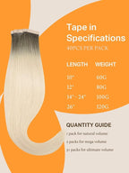 DOORES Tape in Balayage Light Ash Brown to Ash Blonde 20 Inch 40pcs 100g Human Hair Extensions Real Human Hair Straight Skin Weft