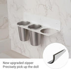Hair Tool Organizer Wall Mount, Stainless Steel Hair Tool Holder with 2 Heat-Resistant Cups, Curling Iron Holder for Vanity, Hot Tools Organizer with PVC Ring,Hair Dryer Holder for Bathroom