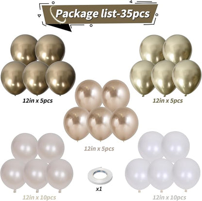 Champagne Gold and White Balloons, 12 Inch Double Stuffed Pearl White Sand Gold - Image 2
