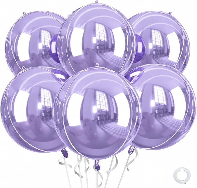 Purple 4D Round Foil Balloons, 22Inch Metallic Purple Balloons by Saxuxu