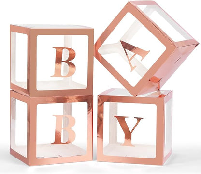 Voircoloria Baby Boxes with Letters, Rose Gold, 4 Transparent Balloon Boxes | by Voircoloria