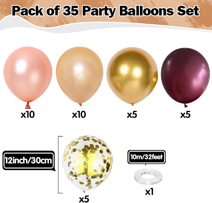 Burgundy Rose Gold Balloon 12 Inch Maroon Wine Red Champagne Rose Gold Balloons - Image 2