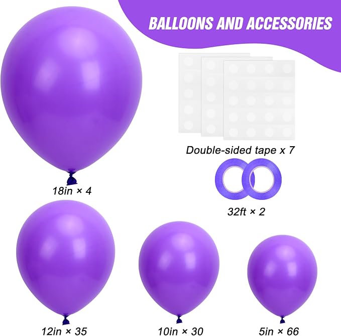 RUBFAC 135pcs Purple Balloons, Latex Lavender Lilac Balloon Different Sizes 18 - Image 2