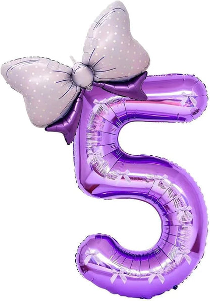 32 Inch Purple Butterfly Ribbon Number 5 And Bow Balloon Foil Film Balloon by Unknown