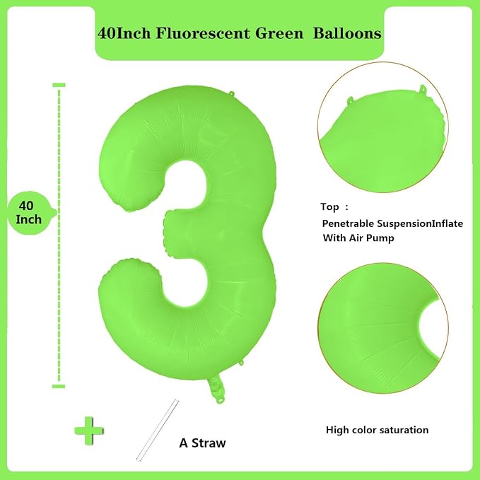 Fluorescent Green Number Balloon 40 inch Giant Foil Helium Balloons Green - Image 2