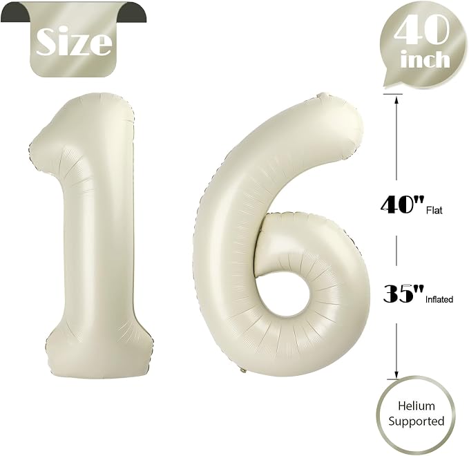 Cream Number 16 Balloon 40 Inch - Image 5