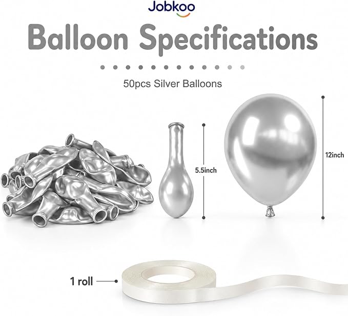 Jobkoo Silver Balloons 12 Inch - Image 2
