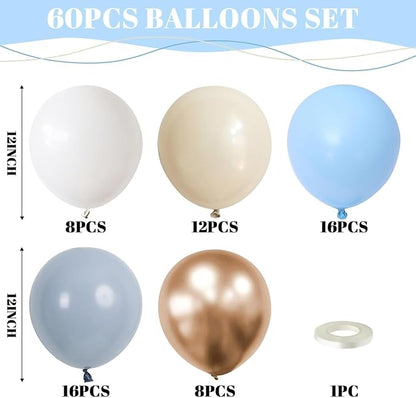 Dusty Blue and Gold Balloons 60 Pcs, 12 Inch Dusty Baby Blue Chrome Gold - Image 2