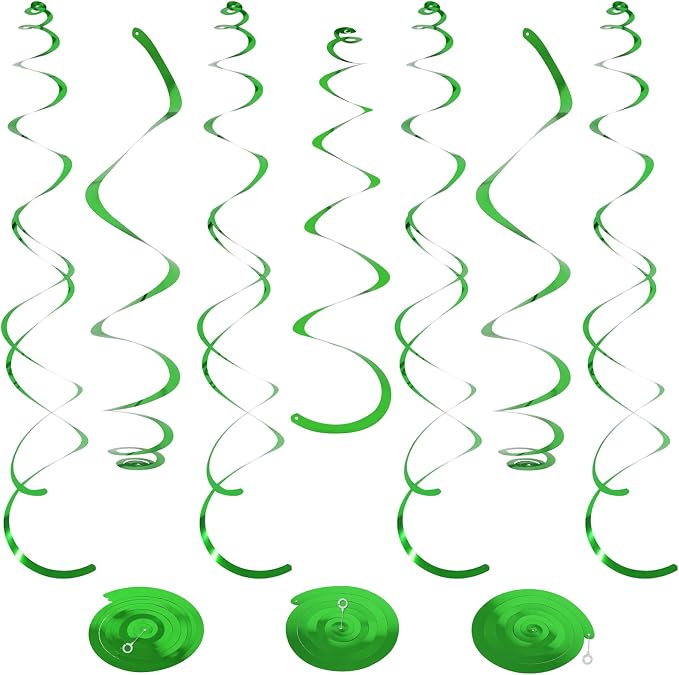 24 PCS Green Hanging Swirl, Sparkle Ceiling Hanging Decorations, Plastic by PatiCool