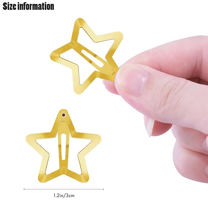 Star Hair Clips 2000s Y2K Gold Silver Star Hair Accessories Snap Hair Barrettes Non Slip Metal Hair Clips for Girls Women -30 PCS 1.18"