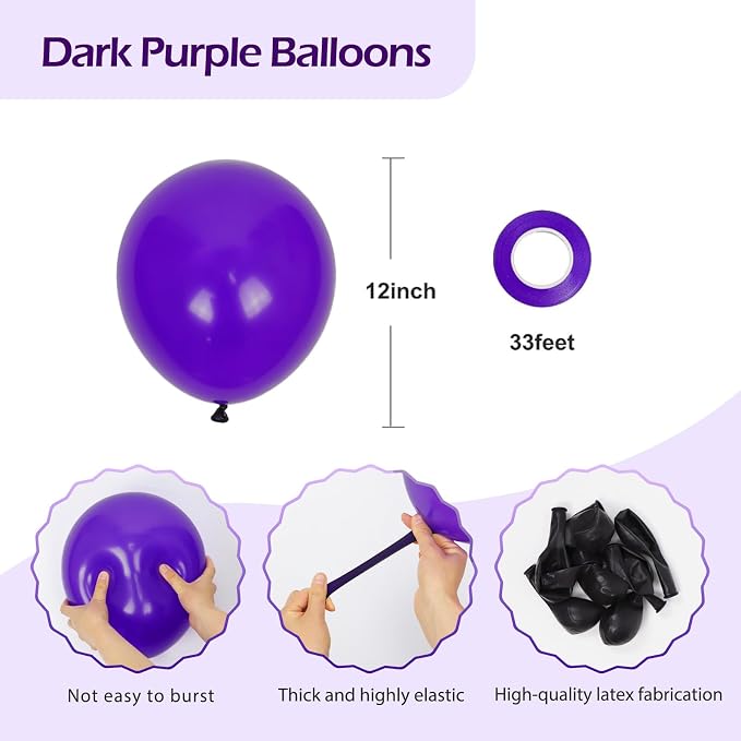 FOTIOMRG Dark Purple Balloons 12 inch, 50 Pack Dark Purple Latex Party Balloons - Image 4