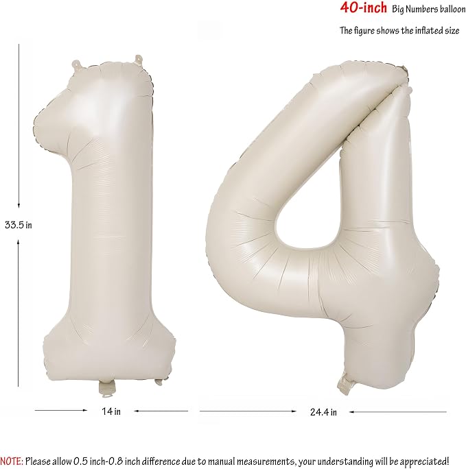 40 In Cream white Number Balloons Helium Foil Mylar Balloon Digital 14 | - Image 2