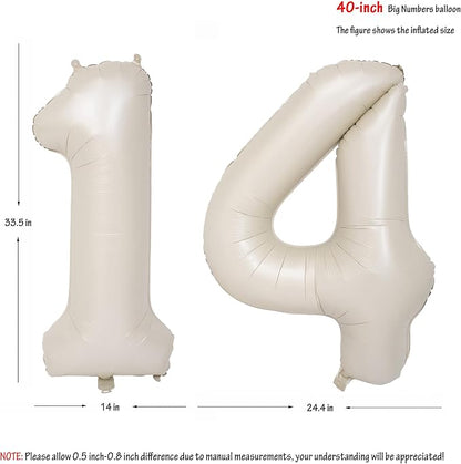 40 In Cream white Number Balloons Helium Foil Mylar Balloon Digital 14 | - Image 2