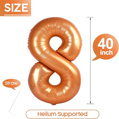 8 Balloon - Orange Birthday Number Balloons, 40 Inch Decorations Men Women | - Image 5