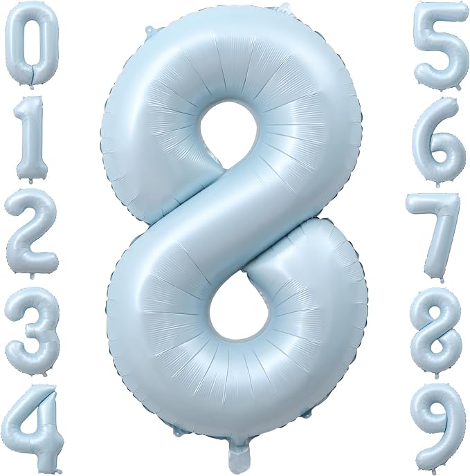40 Inch Light Blue Number 8 Foil Balloon by TNCDJKPA