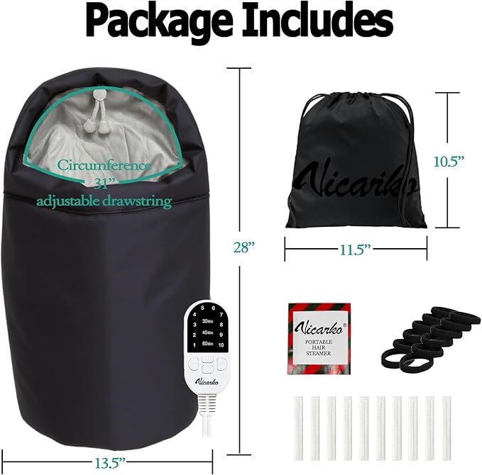 VICARKO Steamer Cap for Deep Conditioning - Extended Hood with 10 Heat Levels, 3 Timers, Portable Thermal Treatment for Natural Curly Hair, Black