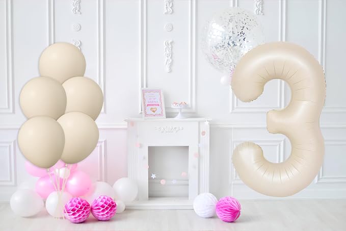 40 Inch Beige Number 3 Foil Balloon Set | - Image 4