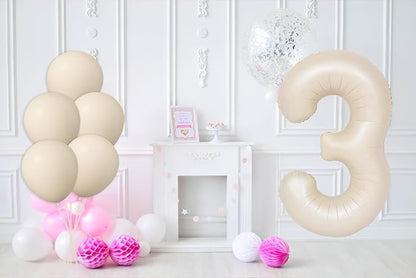 40 Inch Beige Number 3 Foil Balloon Set | - Image 4