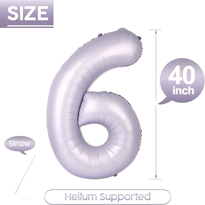 6 Balloon - Lilac Birthday Number Balloons, 40 Inch Decorations Men Women | - Image 5