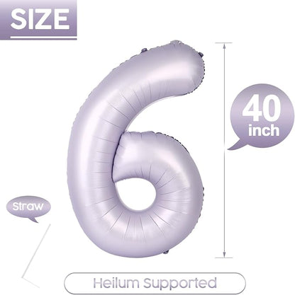 6 Balloon - Lilac Birthday Number Balloons, 40 Inch Decorations Men Women | - Image 5